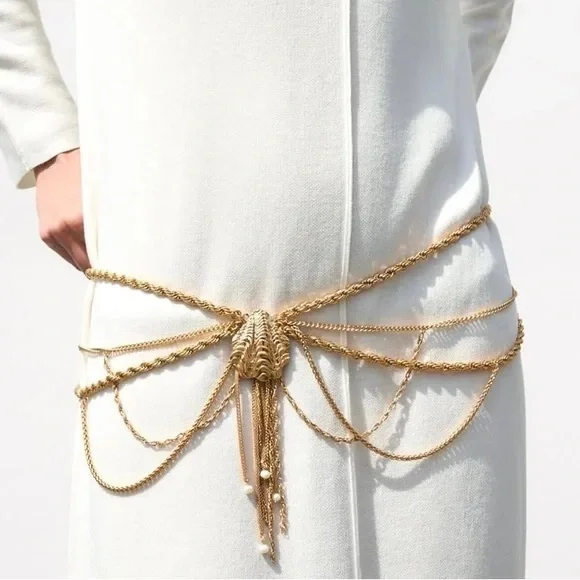 Zara | Accessories | New Zara Metallic Chain Gold Shell Belt  display picture 2